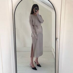 Theory Midi Sweater Dress in Oatmeal Combo Twill Size P